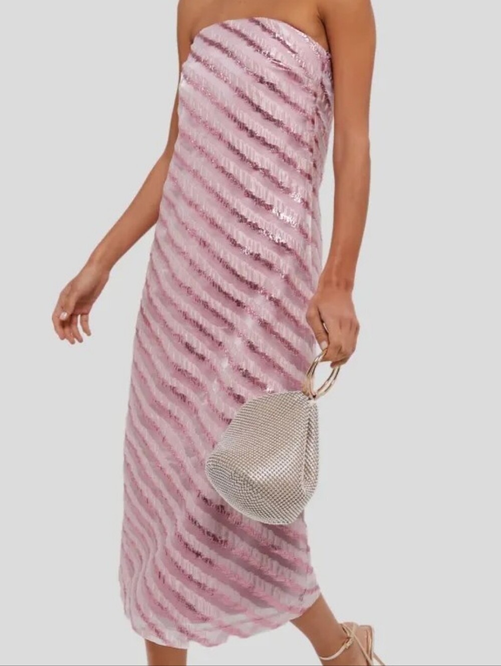 Hyacinth House XL NWOT Strapless Pink Sequin Midi Dress